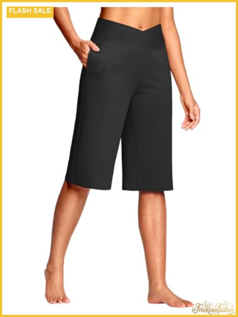 Wide Leg High Waist Capri Yoga Pants with Pockets